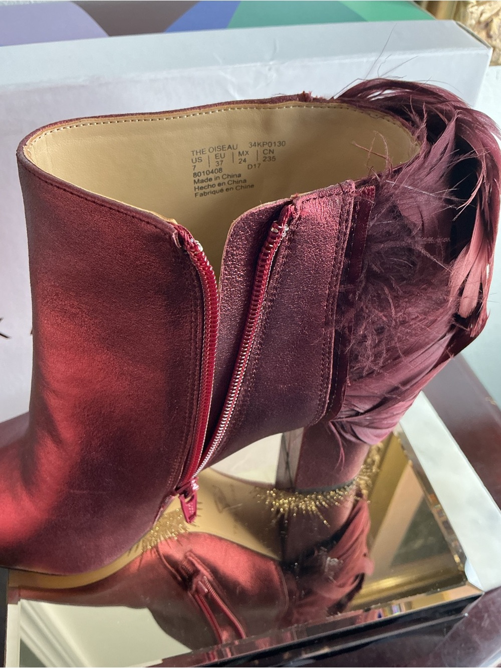 Katy Perry Collections Metallic Burgundy Ankle Boots with Feather Heel - Picture 3 of 9